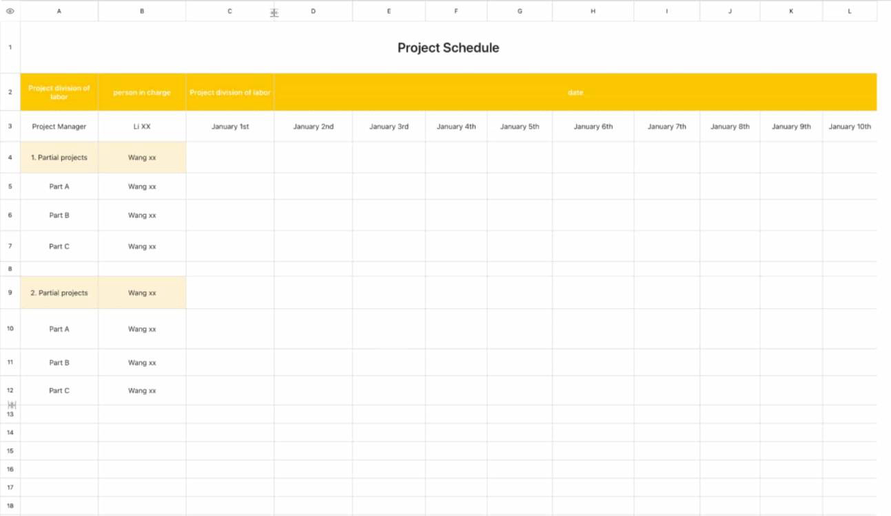 Schedule of project items